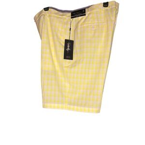 Walter Hagen Plain Brush Stroke Plaid Golf Shorts Neon Yellow Men's Size 42